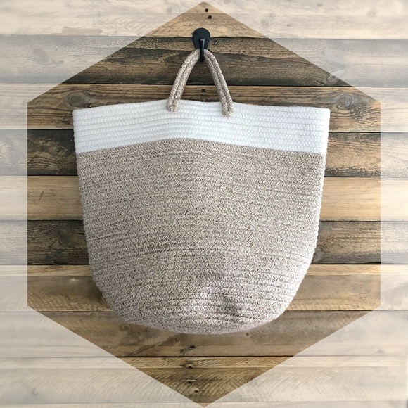 Fabric Rope bucket style beach tote market bag - Picture 2 of 6